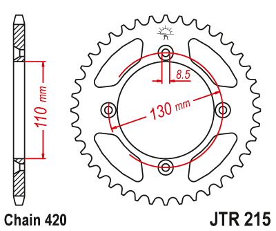 JT Bakdrev Aluminium 7075 T6 Röd JTA215. - Bakdrev - D417073 - 1