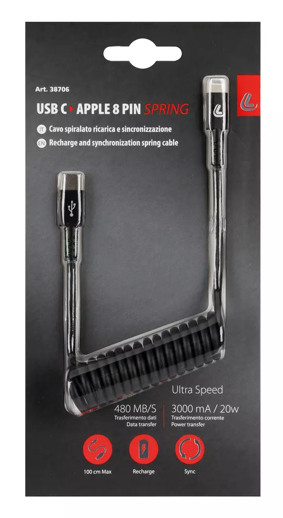 Optiline Usb-C to Apple 8Pin 1M Recoile - Tillbehör till Mobiltelefon - D433499 - 1